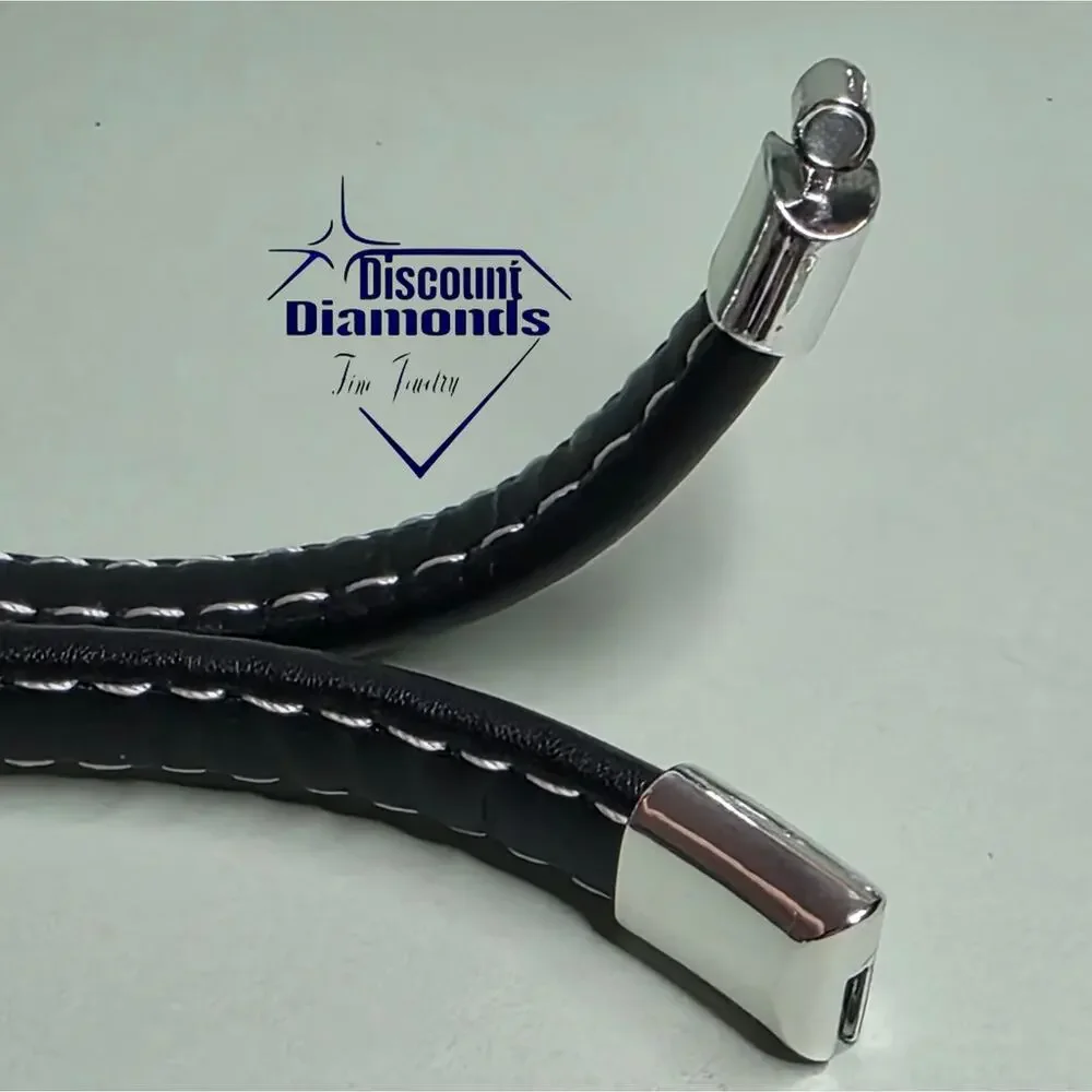 Black Titanium Genuine Black Leather Titanium Stainless Steel